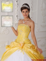 Cheap Strapless Quinceanera Gowns with Appliques for 2016