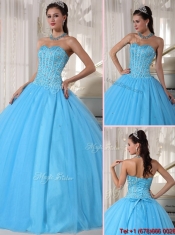 Exclusive Sky Blue Ball Gown Floor Length Quinceanera Dresses
