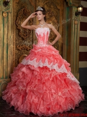 Gorgeous Appliques Waltermelon Strapless Quinceanera Dresses