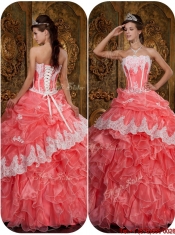 Gorgeous Appliques Waltermelon Strapless Quinceanera Dresses