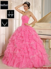 Gorgeous Rose Pink Quinceanera Dresses with Ruffles and Beading