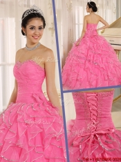 Gorgeous Rose Pink Quinceanera Dresses with Ruffles and Beading