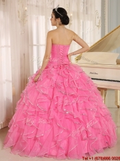 Gorgeous Rose Pink Quinceanera Dresses with Ruffles and Beading