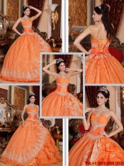 Latest Beading and Appliques Quinceanera Gowns in Orange Red
