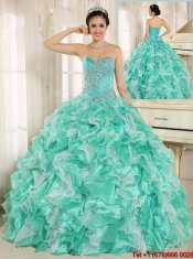 Modern Beading and Ruffles Apple Green Quinceanera Dresses