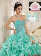 Modern Beading and Ruffles Apple Green Quinceanera Dresses