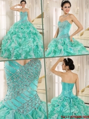 Modern Beading and Ruffles Apple Green Quinceanera Dresses