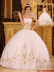 New Style White Ball Gown Strapless Floor Length Quinceanera Dresses