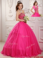 Perfect A Line Floor Length Quinceanera Dresses in Hot Pink