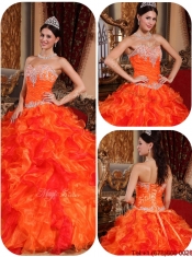 Perfect Appliques and Beading Orange Quinceanera Gowns