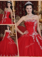 Perfect Ball Gown Appliques Quinceanera Dresses in Red