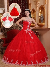 Perfect Ball Gown Appliques Quinceanera Dresses in Red