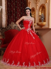 Perfect Ball Gown Appliques Quinceanera Dresses in Red