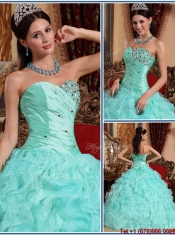 Perfect Beading and Ruffles Quinceanera Dresses in Apple Green