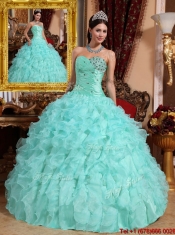 Perfect Beading and Ruffles Quinceanera Dresses in Apple Green