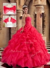 Perfect Beading and Ruffles Sweet 16 Dresses in Coral Red