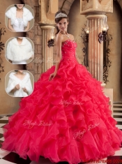 Perfect Beading and Ruffles Sweet 16 Dresses in Coral Red