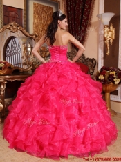 Perfect Beading Coral Red Quinceanera Gowns with Sweetheart