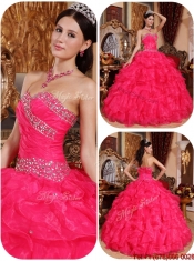 Perfect Beading Coral Red Quinceanera Gowns with Sweetheart