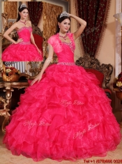 Perfect Beading Coral Red Quinceanera Gowns with Sweetheart