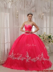 Perfect Sweetheart Appliques Quinceanera Gowns in Coral Red