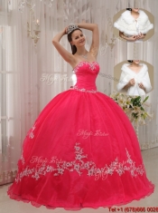 Perfect Sweetheart Appliques Quinceanera Gowns in Coral Red