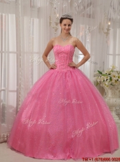 Perfect Sweetheart Beading Pink Quinceanera Gowns for 2016