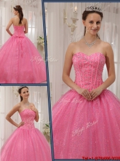 Perfect Sweetheart Beading Pink Quinceanera Gowns for 2016