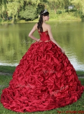 Popular Brush Train Quinceanera Gowns with Appliques and Pick Ups