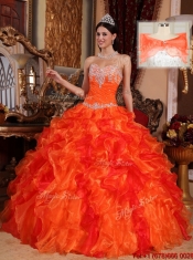 Pretty 2016 Sweetheart Beading Sweet 15 Dresses in Orange