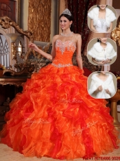 Pretty 2016 Sweetheart Beading Sweet 15 Dresses in Orange