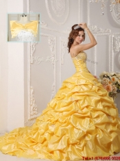 Pretty Court Train Quinceanera Gowns with Pick Ups and Appliques