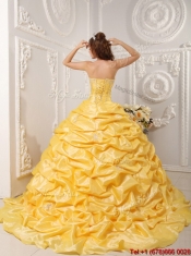 Pretty Court Train Quinceanera Gowns with Pick Ups and Appliques