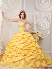 Pretty Court Train Quinceanera Gowns with Pick Ups and Appliques
