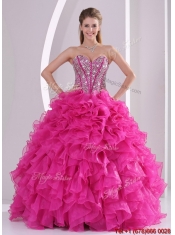 Pretty Ruffles and Beading Fuchsia Quinceanera Gowns