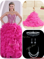 Pretty Ruffles and Beading Fuchsia Quinceanera Gowns