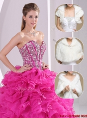 Pretty Ruffles and Beading Fuchsia Quinceanera Gowns