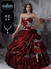 Pretty Strapless Quinceanera Dresses in Burgundy