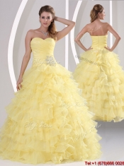 Wholesale Appliques and Ruffled Layers Quinceaners Gowns