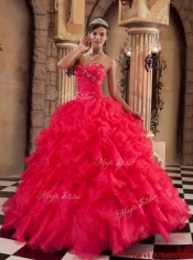 Wholesale Coral Red Ball Gown Floor Length Ruffles Quinceanera Dresses
