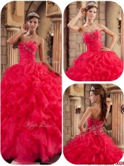Wholesale Coral Red Ball Gown Floor Length Ruffles Quinceanera Dresses