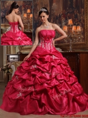 Wholesale Coral Red Ball Gown Strapless Quinceanera Dresses