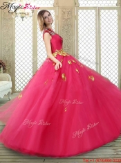 Beautiful High Neck Cap Sleeves Discount Quinceanera Dresses with Appliques