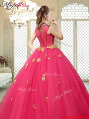 Beautiful High Neck Cap Sleeves Discount Quinceanera Dresses with Appliques