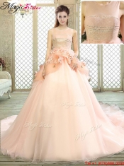 Beautiful Scoop Court Train Quinceanera Dresses with Hand Made Flowers