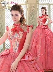 Classical High Neck Cap Sleeves Quinceanera Gowns with Bowknot