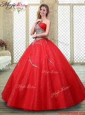 Classical One Shoulder Quinceanera Dresses with Beading in Red