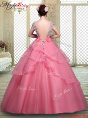 Elegant Backless Prom Dresses with Beading and Hand Made Flowers