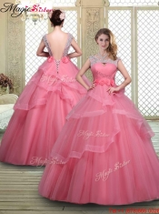 Elegant Backless Prom Dresses with Beading and Hand Made Flowers