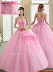 Hot Sale Sweetheart Rose Pink Discount Quinceanera Dresses with Beading